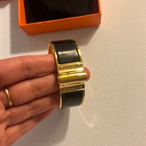 Hermes Black/Palladium Enamel Charniere Uni Wide Hinged Bracelet